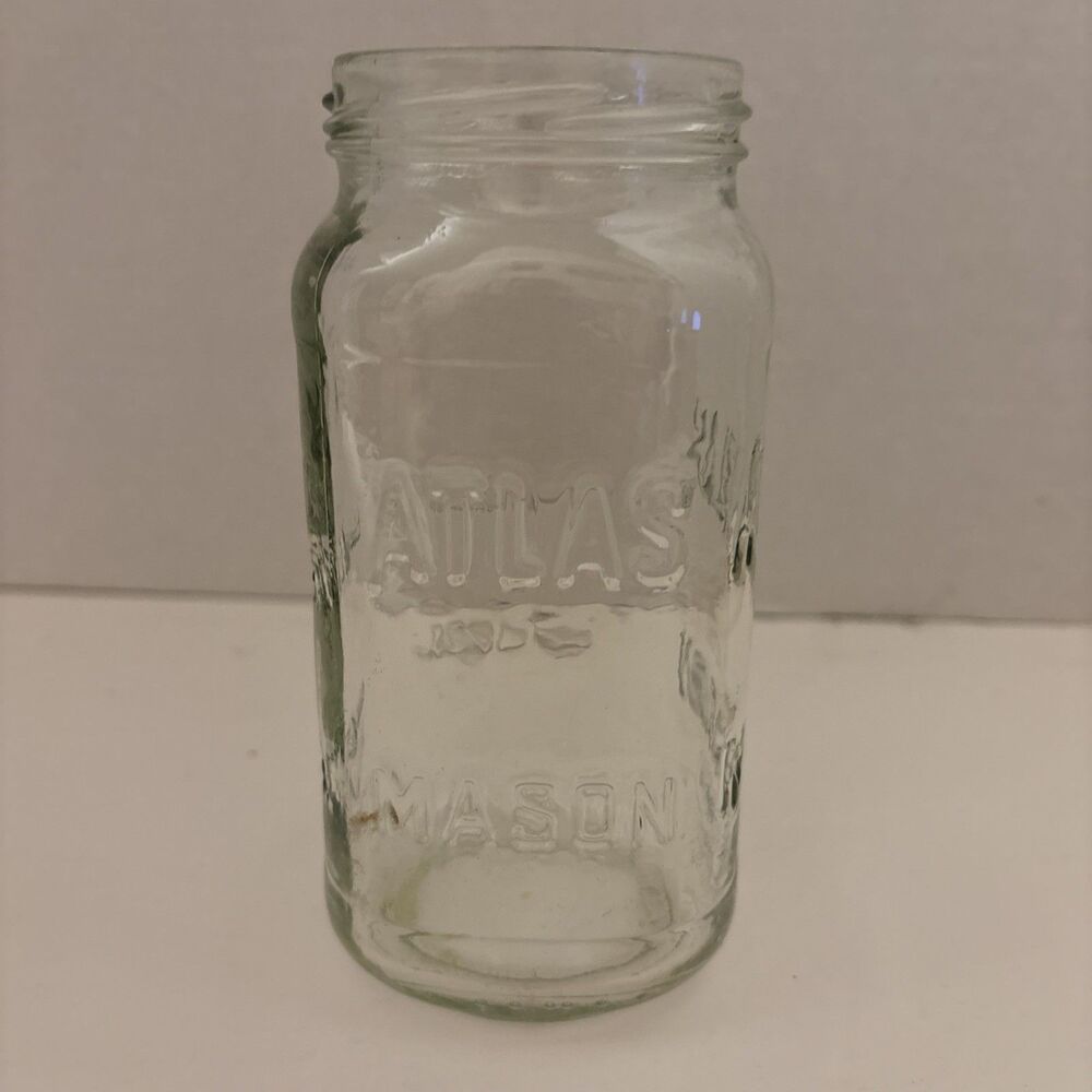 Atlas Mason Clear Glass Jar Pint Hazel-Atlas Glass Company 1910s-1950s NO LID
